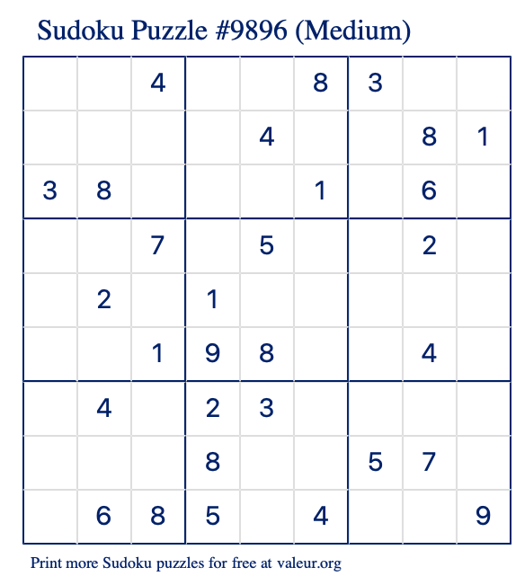 Free Printable Medium Sudoku Puzzle number 9896