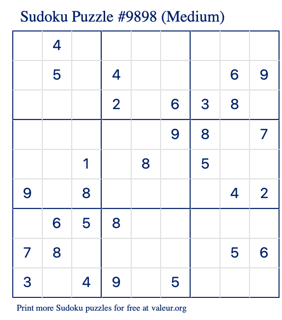 Free Printable Medium Sudoku Puzzle number 9898