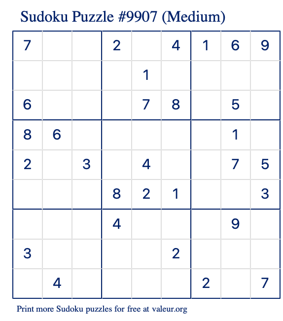 Free Printable Medium Sudoku Puzzle number 9907