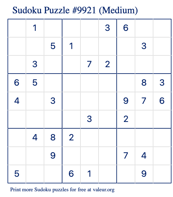 Free Printable Medium Sudoku with the Answer #9921