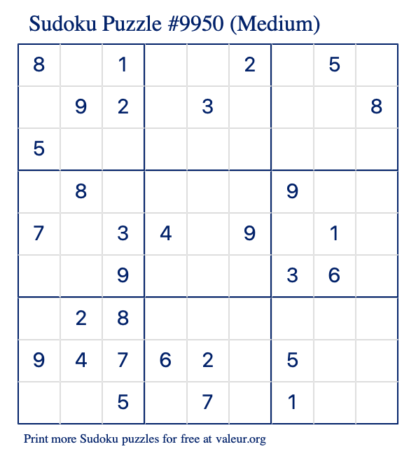 Free Printable Medium Sudoku Puzzle number 9950
