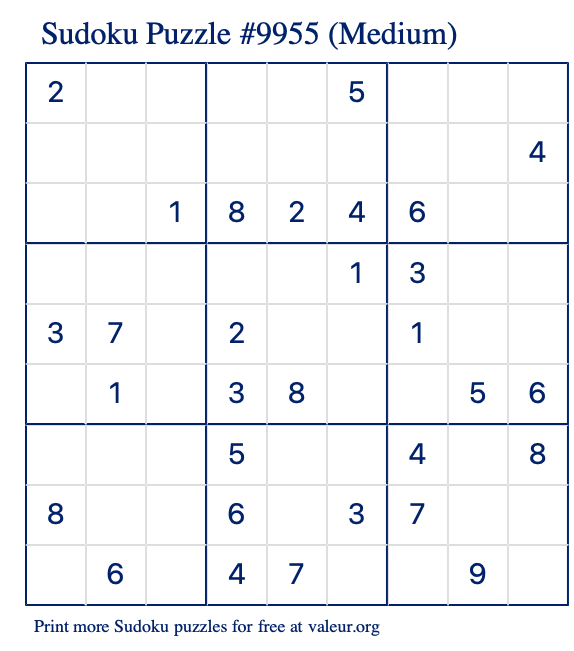 Free Printable Medium Sudoku Puzzle number 9955