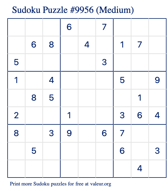 Free Printable Medium Sudoku Puzzle number 9956