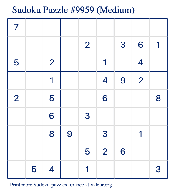 Free Printable Medium Sudoku Puzzle number 9959