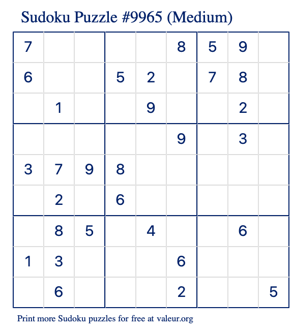 Free Printable Medium Sudoku Puzzle number 9965