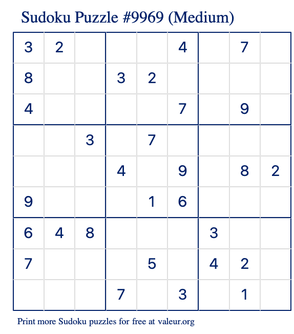 Free Printable Medium Sudoku Puzzle number 9969