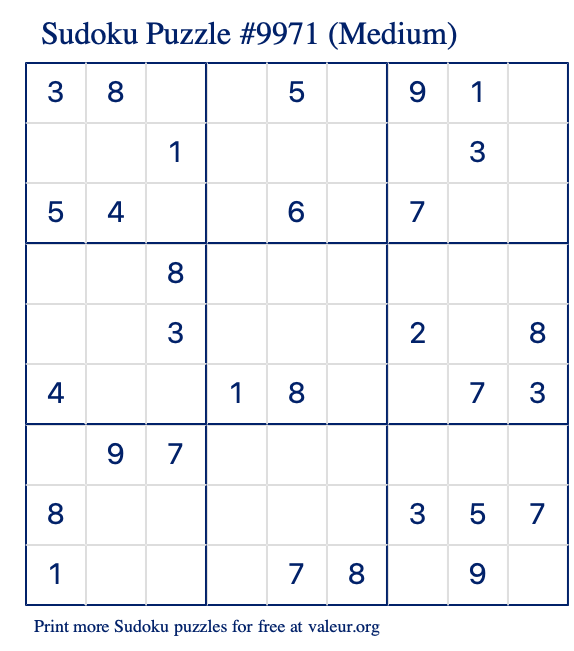 Free Printable Medium Sudoku Puzzle number 9971