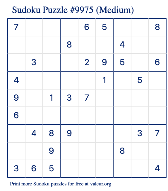 Free Printable Medium Sudoku Puzzle number 9975