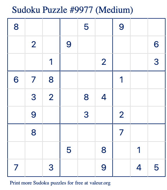 Free Printable Medium Sudoku Puzzle number 9977