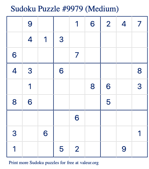 Free Printable Medium Sudoku Puzzle number 9979