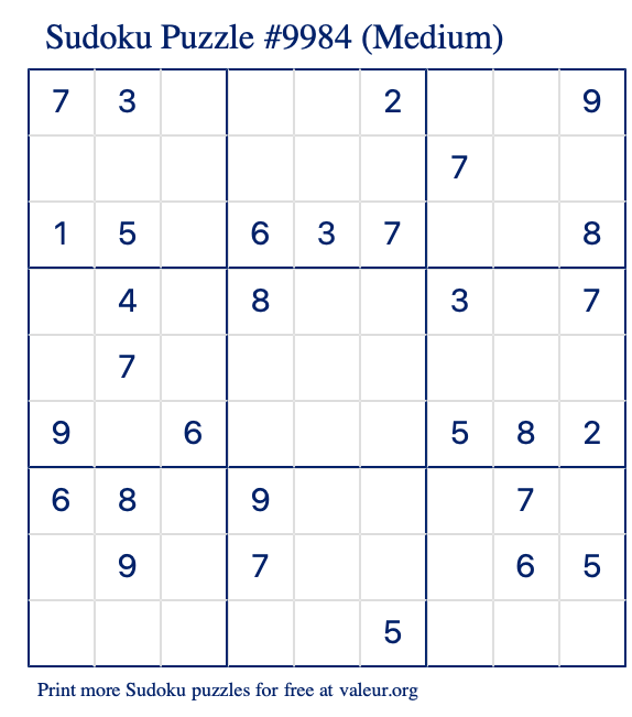 Free Printable Medium Sudoku Puzzle number 9984