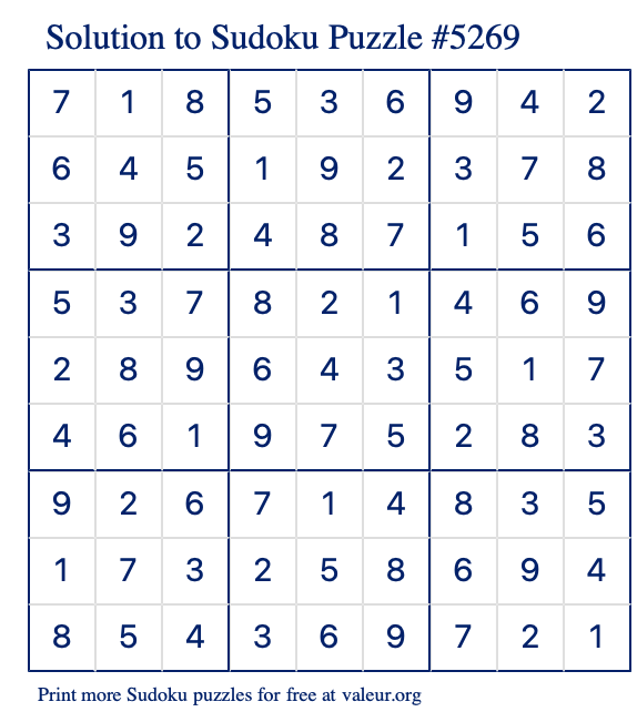 Free Printable Medium Sudoku with the Answer #5269