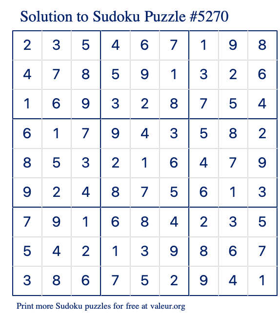 Free Printable Medium Sudoku with the Answer #5270