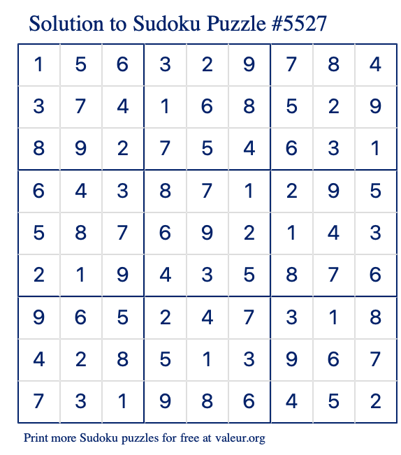 Free Printable Medium Sudoku with the Answer #5527