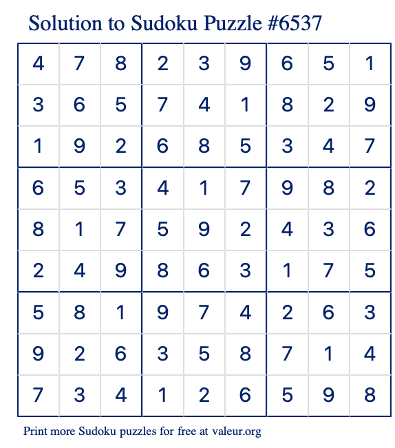 Free Printable Medium Sudoku with the Answer #6538