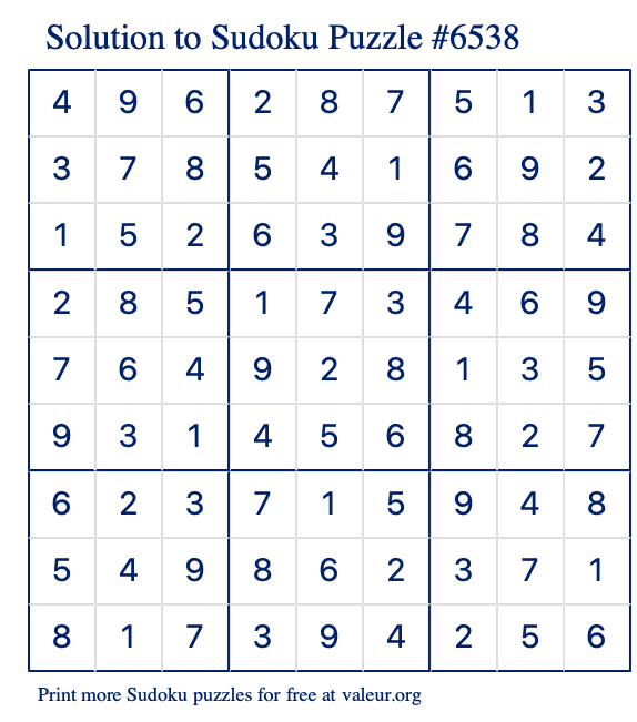 Free Printable Medium Sudoku with the Answer #6538